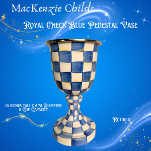 Mackenzie Child’s Royal Check Pedestal Vase 12" Retired